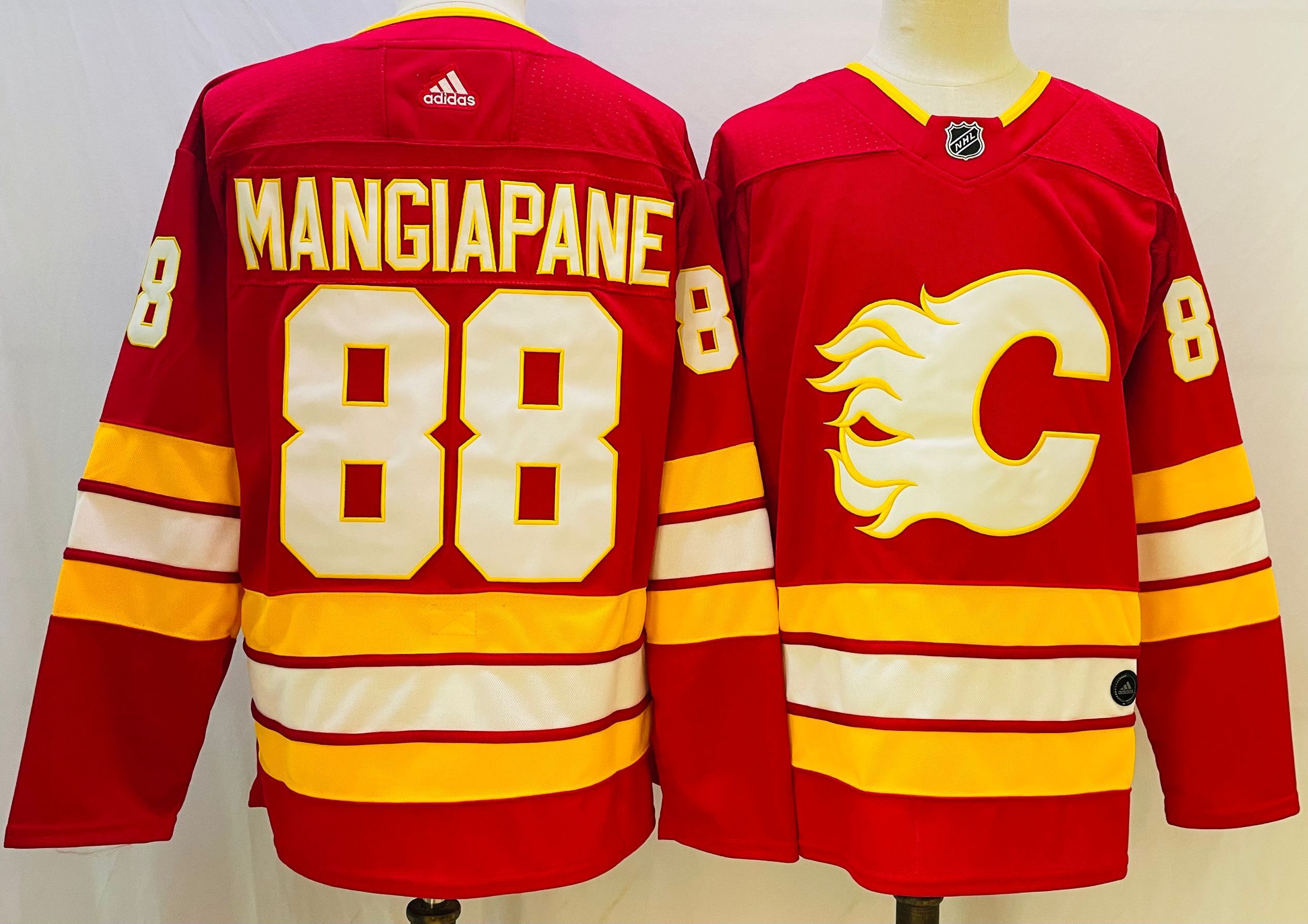 Men Calgary Flames #88 Mangiapane Red Throwback 2022 Adidas NHL Jersey